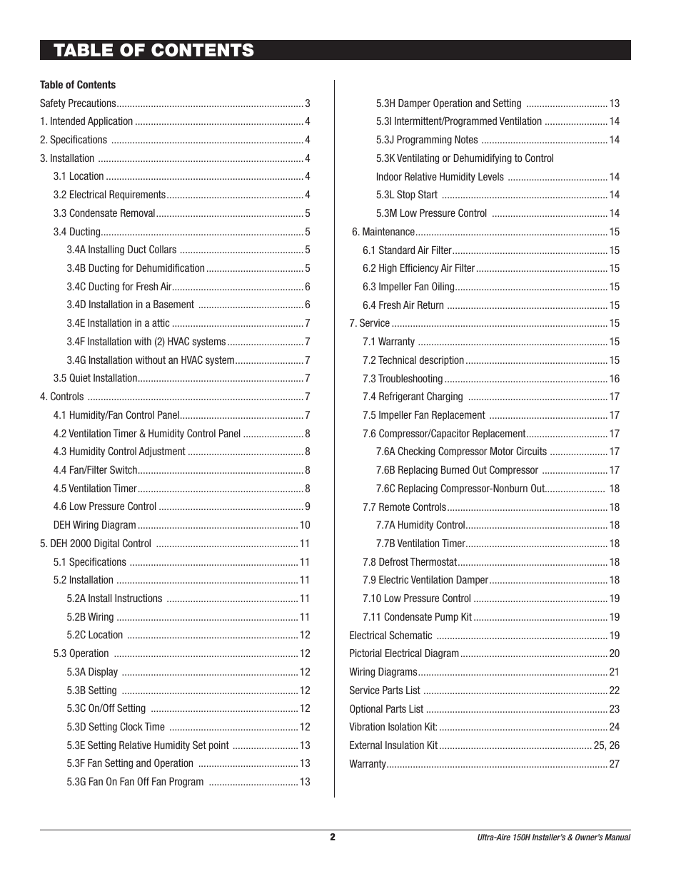 Therma-Stor Products Group UA-150H User Manual | Page 2 / 28