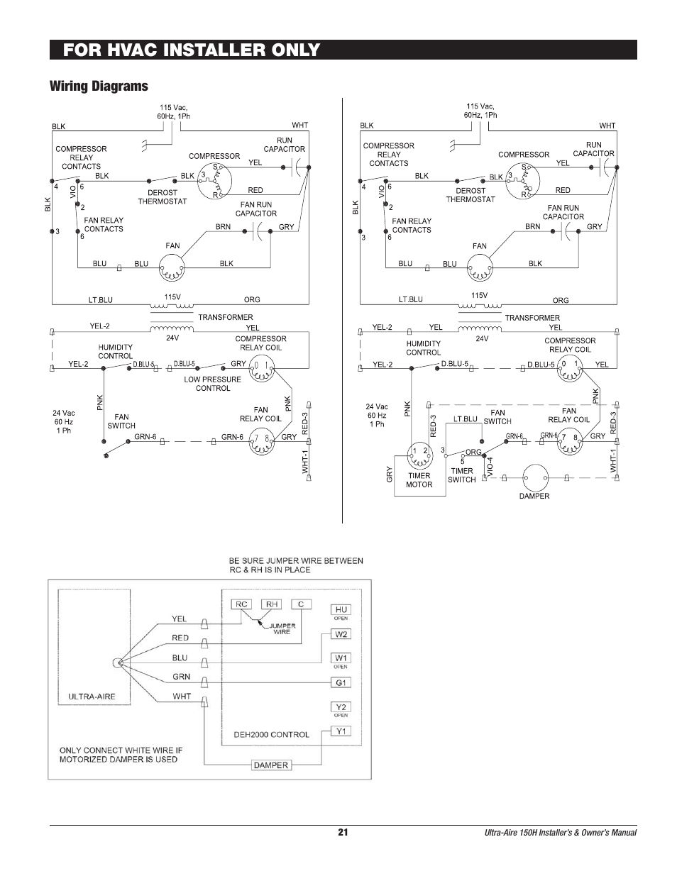 For hvac installer only | Therma-Stor Products Group UA-150H User Manual | Page 21 / 28