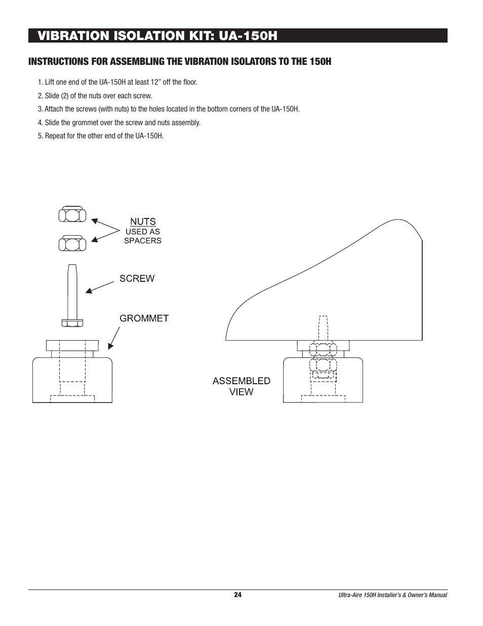 Vibration isolation kit: ua-150h | Therma-Stor Products Group UA-150H User Manual | Page 24 / 28