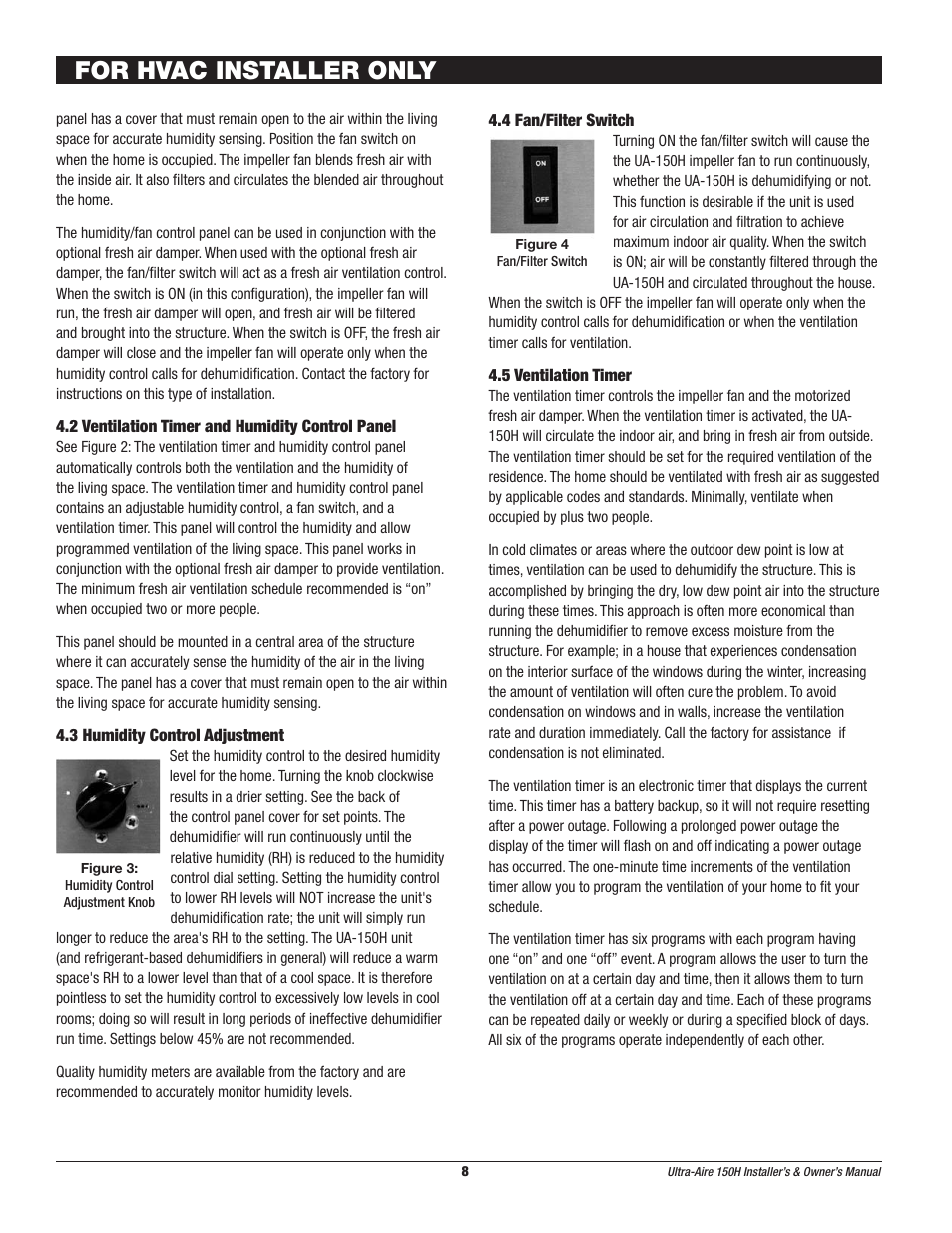 For hvac installer only | Therma-Stor Products Group UA-150H User Manual | Page 8 / 28