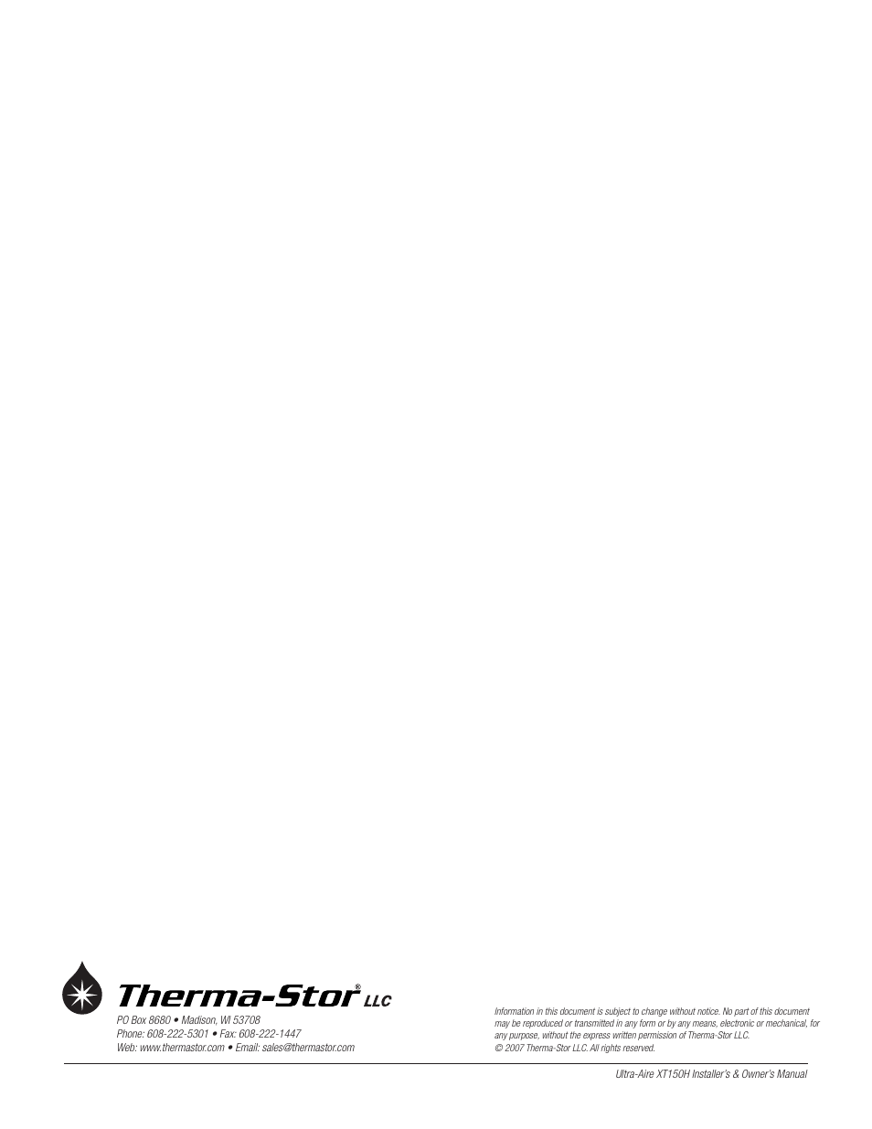 Therma-Stor Products Group XT150H User Manual | Page 22 / 22