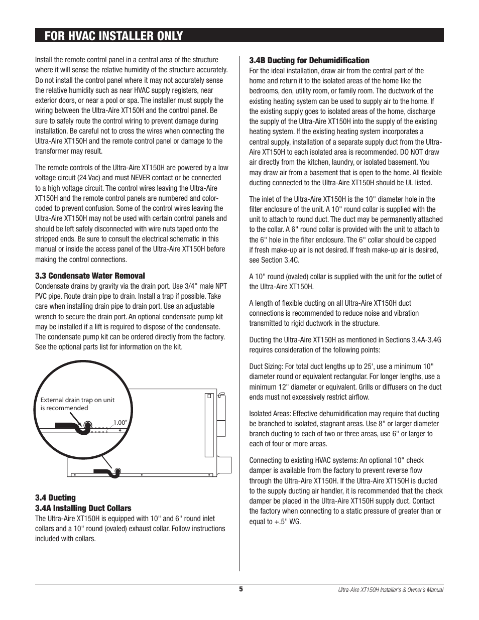 For hvac installer only | Therma-Stor Products Group XT150H User Manual | Page 5 / 22