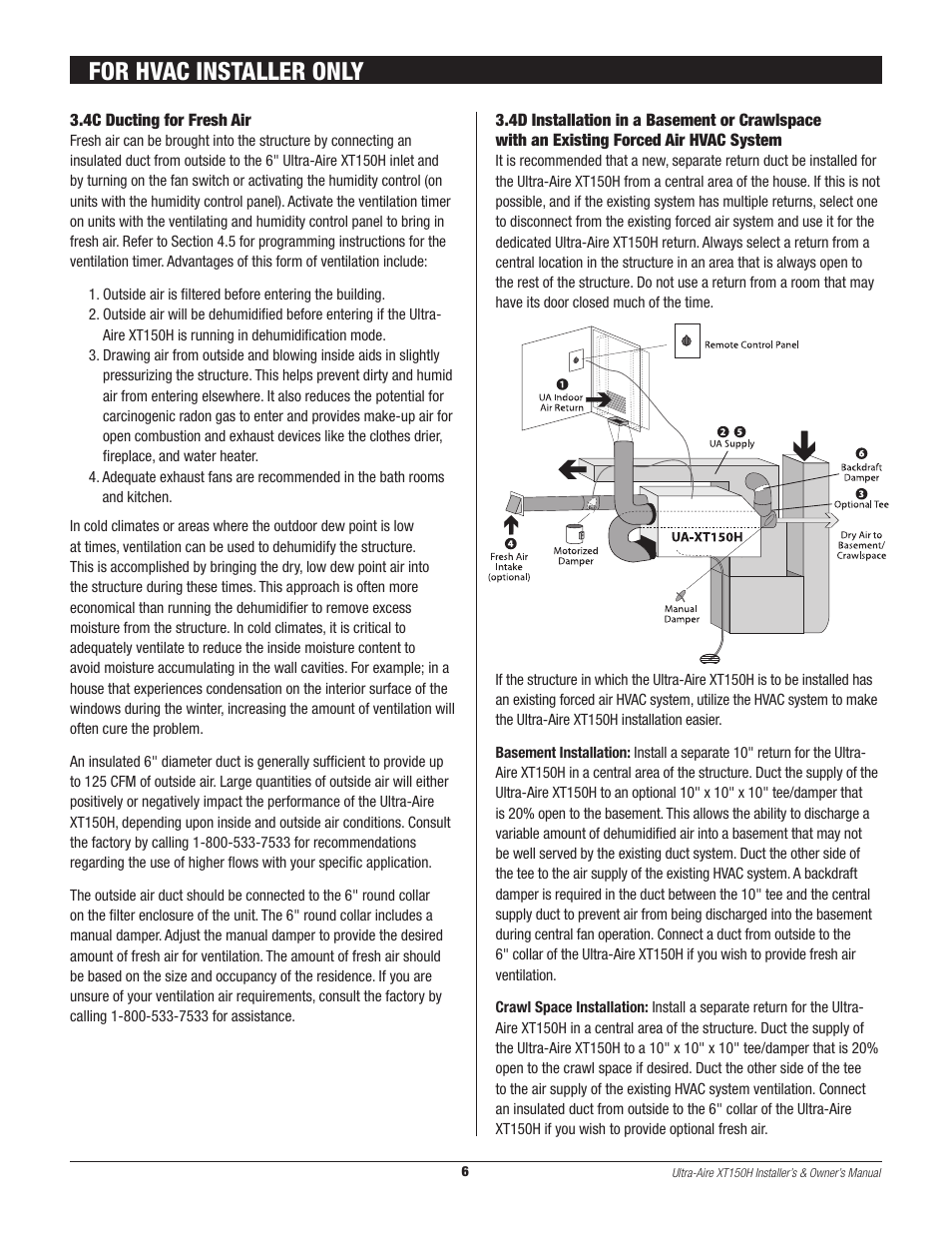For hvac installer only | Therma-Stor Products Group XT150H User Manual | Page 6 / 22