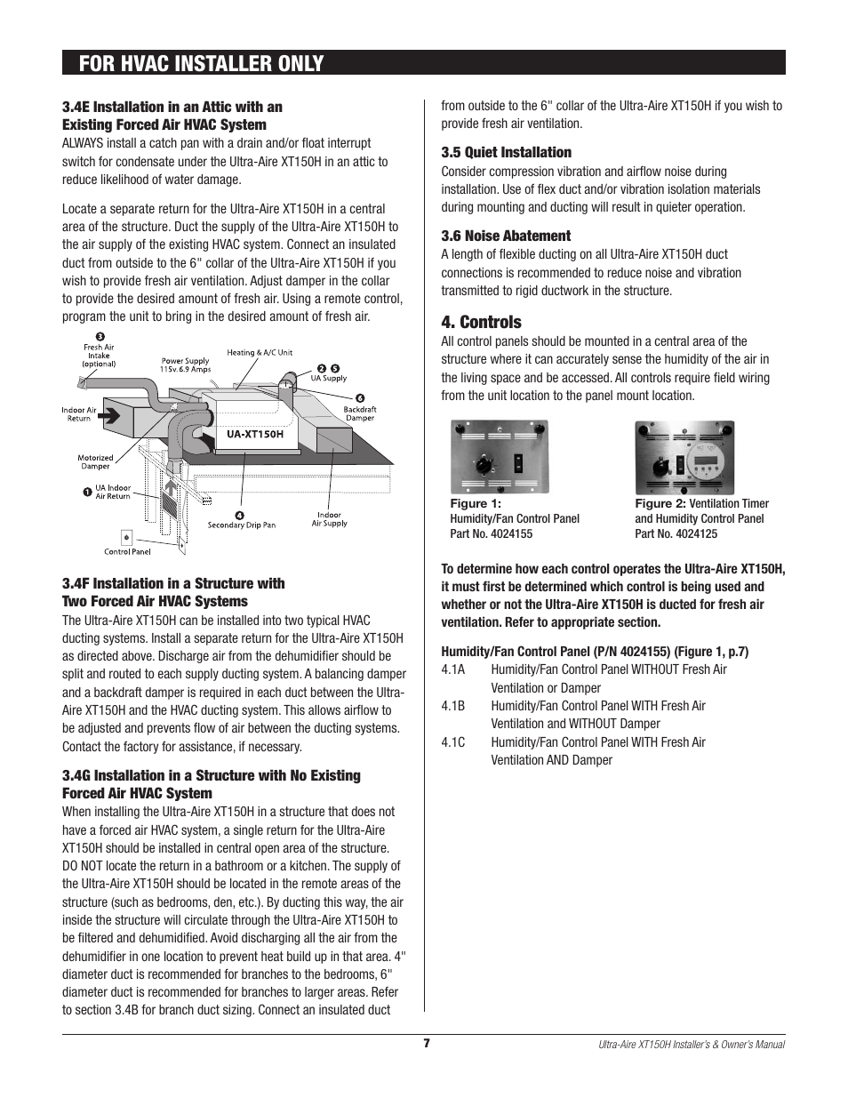 For hvac installer only, Controls | Therma-Stor Products Group XT150H User Manual | Page 7 / 22
