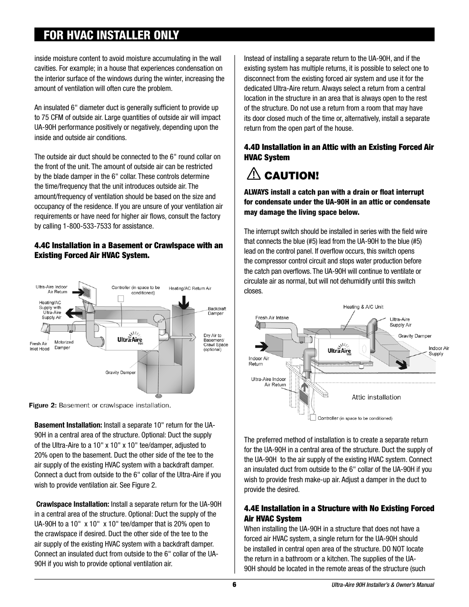 For hvac installer only, Caution | Therma-Stor Products Group 90H User Manual | Page 6 / 21