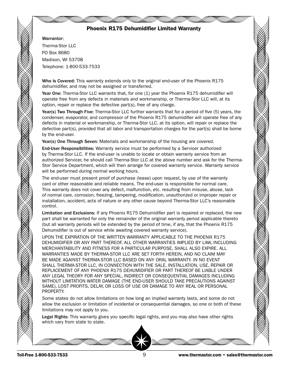 Therma-Stor Products Group R175 User Manual | Page 9 / 9