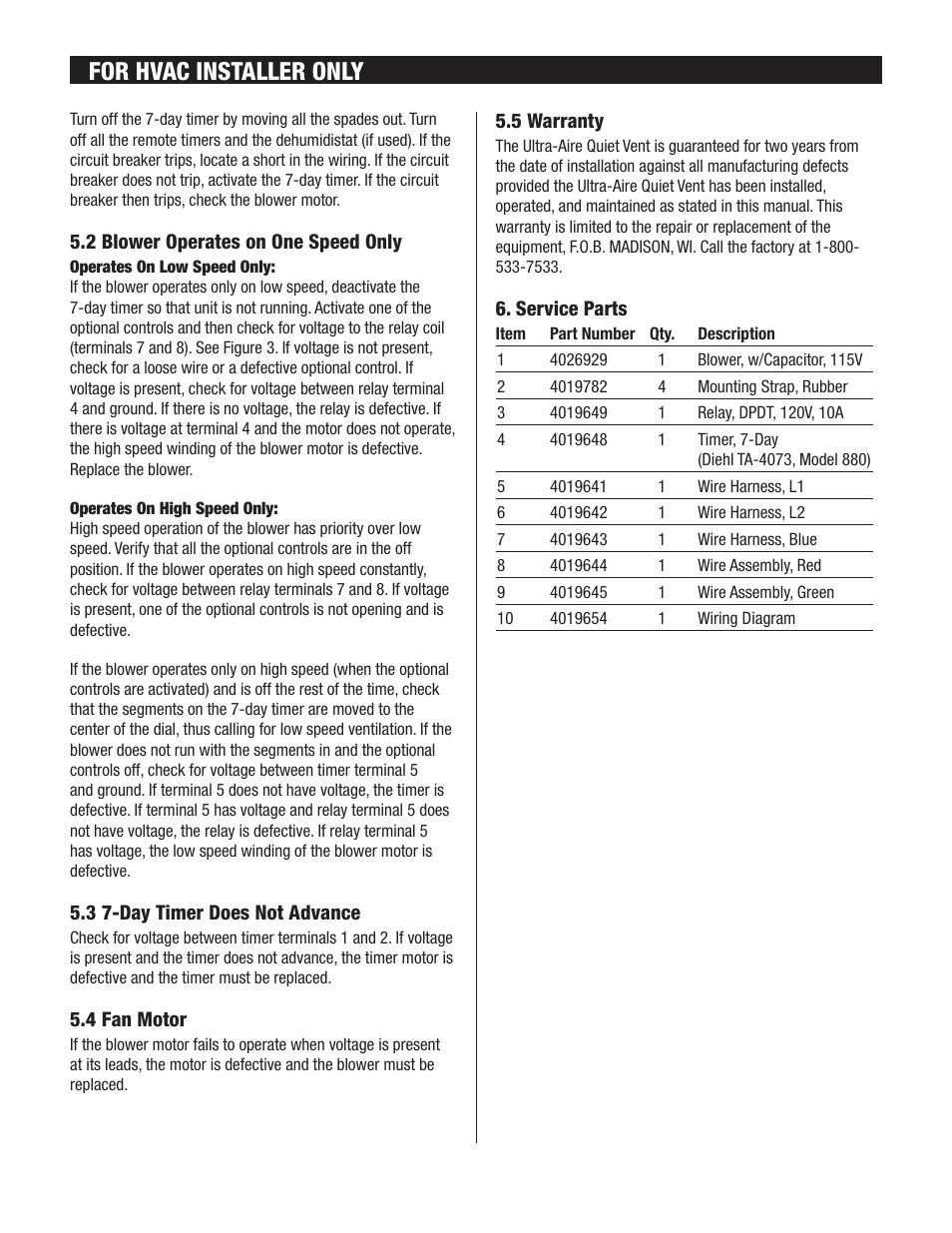 For hvac installer only | Therma-Stor Products Group Quiet-Vent Ventilation System User Manual | Page 6 / 8