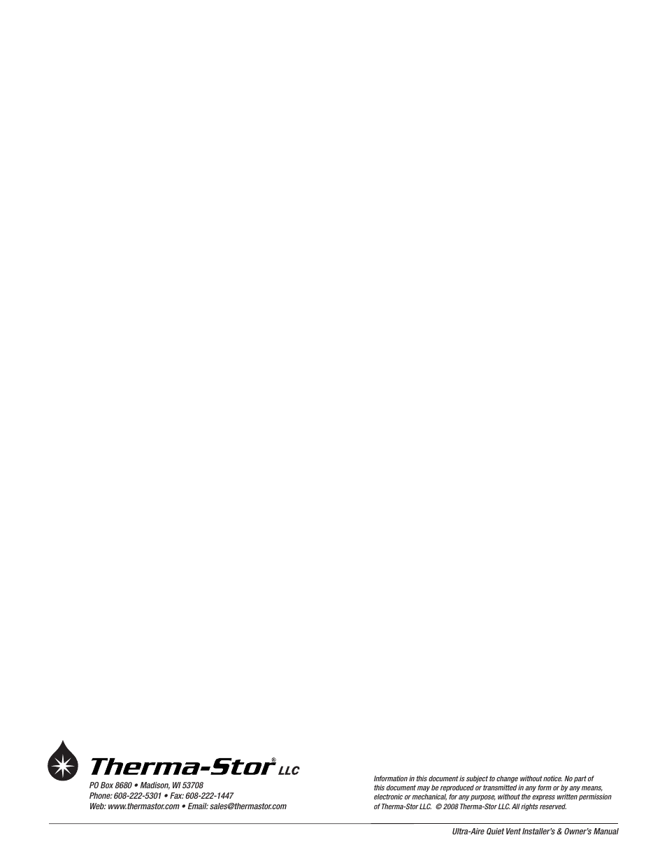 Therma-Stor Products Group Quiet-Vent Ventilation System User Manual | Page 8 / 8