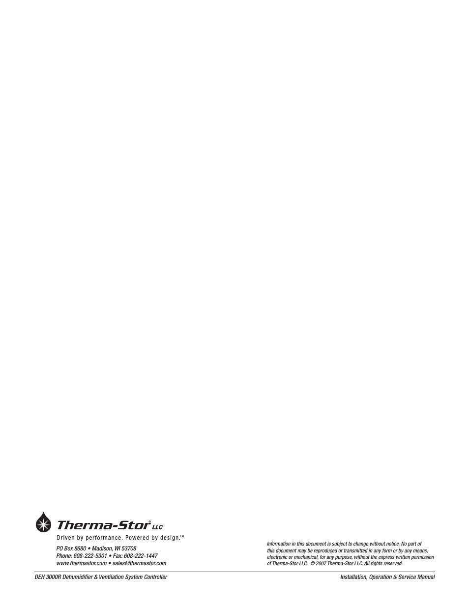 Therma-Stor Products Group Ultra-Aire DEH 3000R User Manual | Page 12 / 12