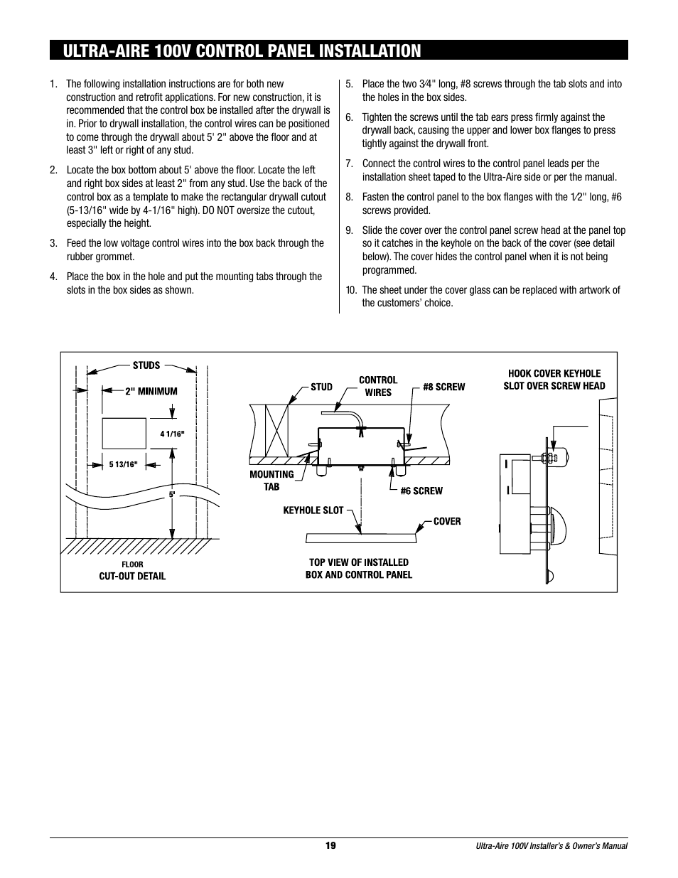 Ultra-aire 100v control panel installation | Therma-Stor Products Group Ultra-Aire 100V User Manual | Page 19 / 21
