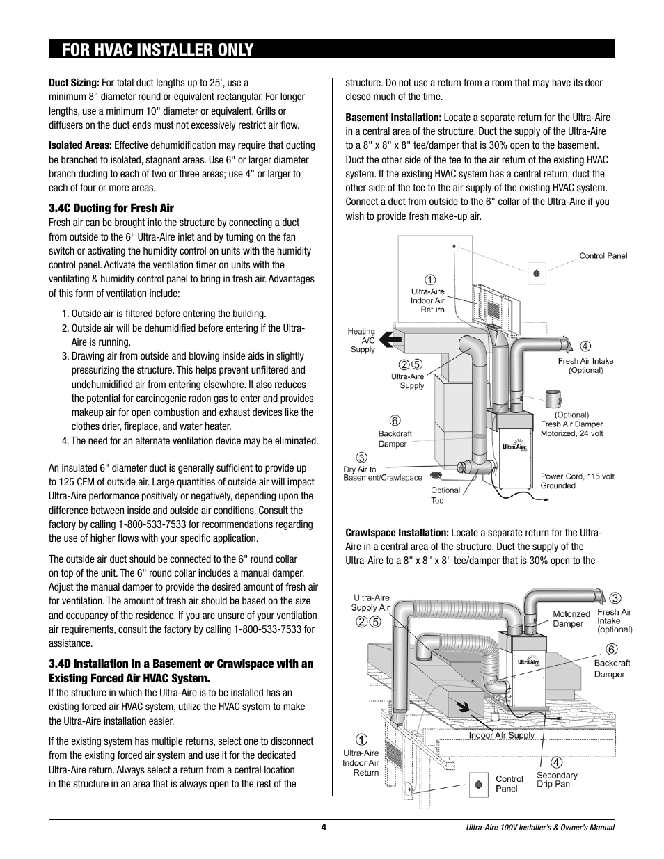 For hvac installer only | Therma-Stor Products Group Ultra-Aire 100V User Manual | Page 4 / 21
