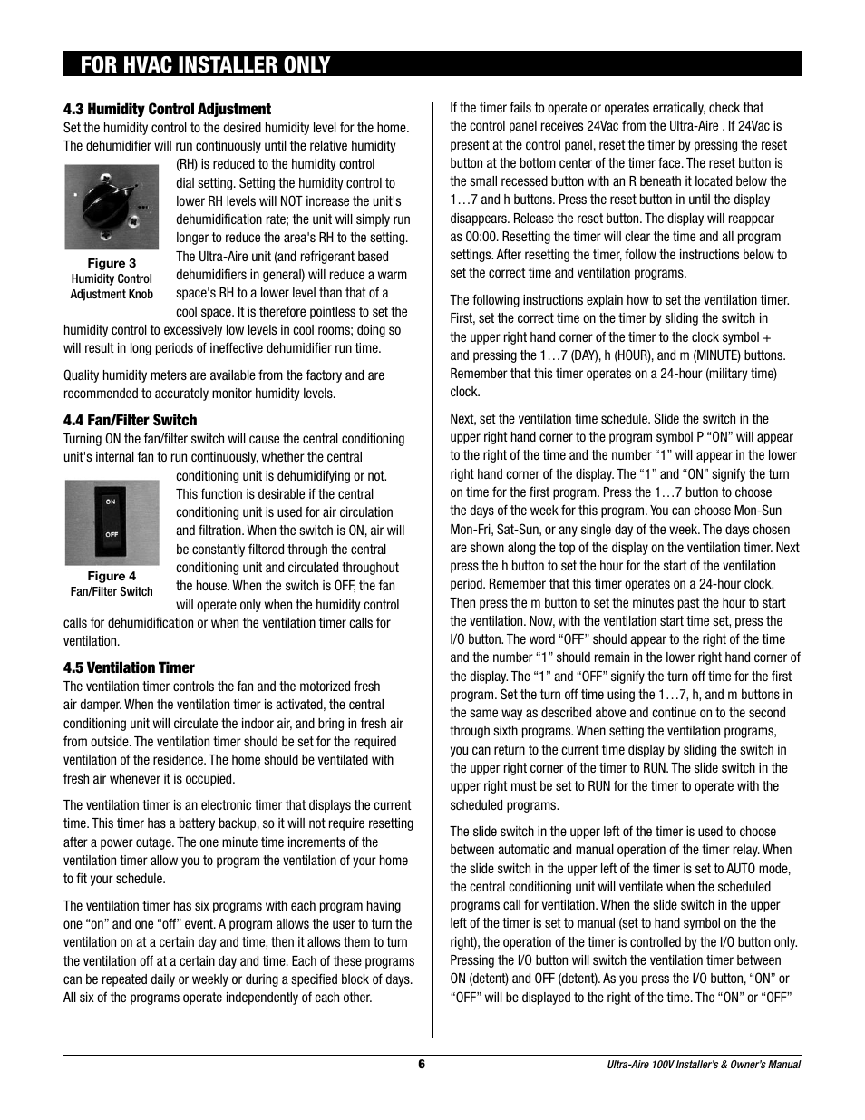 For hvac installer only | Therma-Stor Products Group Ultra-Aire 100V User Manual | Page 6 / 21