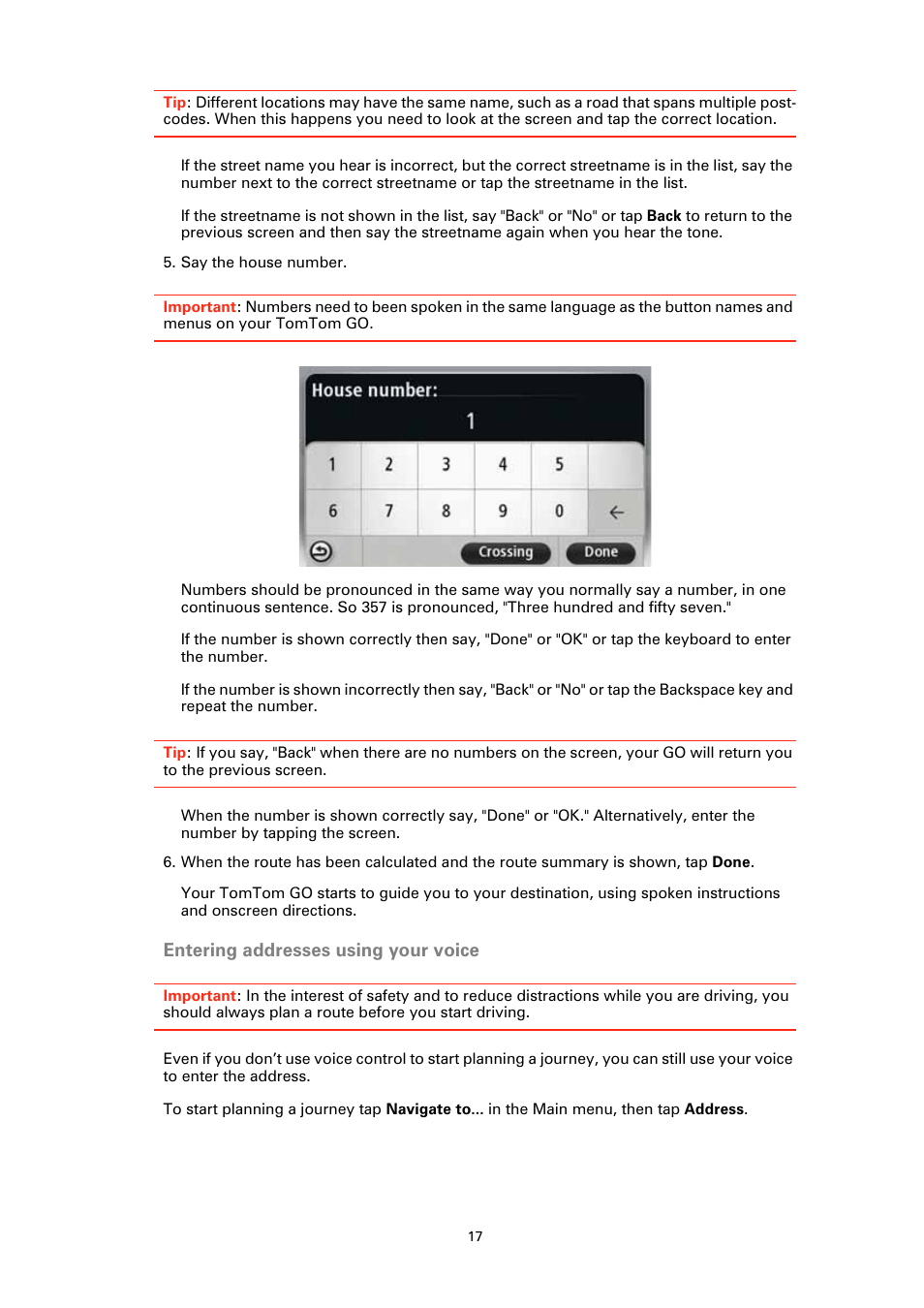 Entering addresses using your voice | TomTom GO User Manual | Page 17 / 86