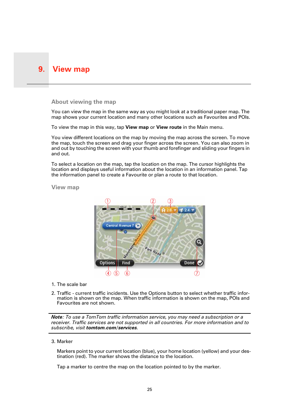 View map, About viewing the map, View map 9 | TomTom GO User Manual | Page 25 / 86