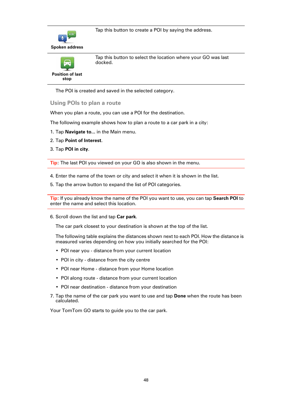 Using pois to plan a route | TomTom GO User Manual | Page 48 / 86