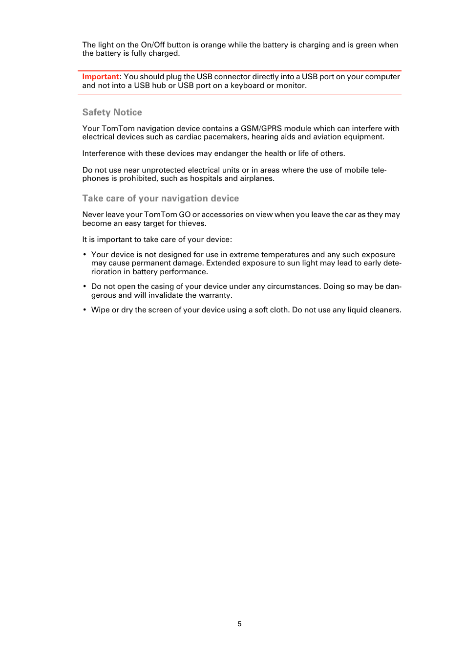 Safety notice, Take care of your navigation device | TomTom GO User Manual | Page 5 / 86