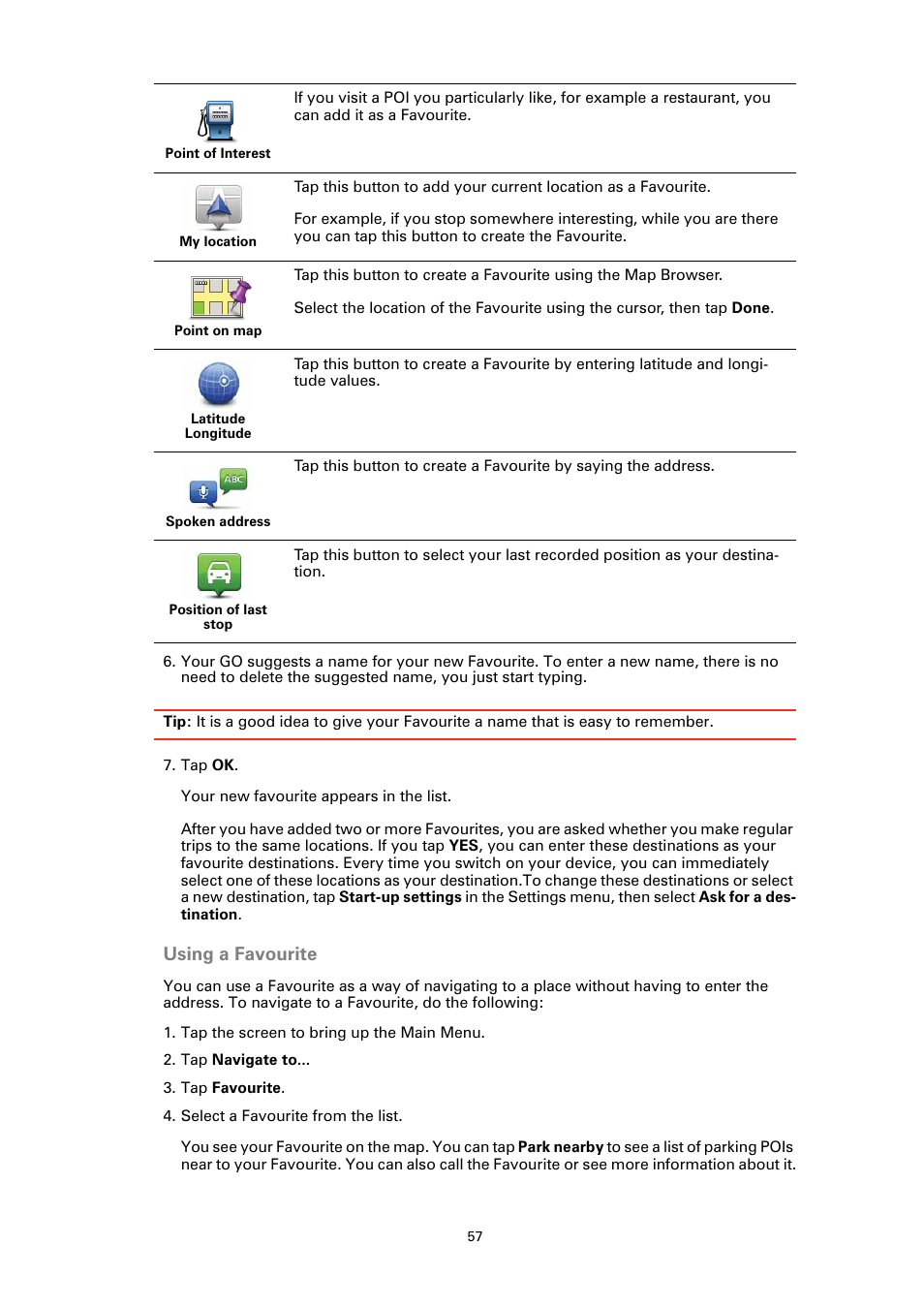 Using a favourite | TomTom GO User Manual | Page 57 / 86