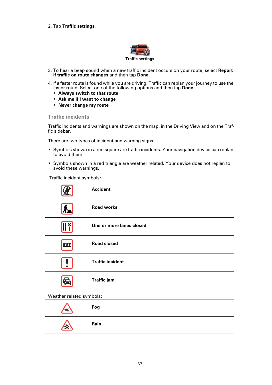 Traffic incidents | TomTom GO User Manual | Page 67 / 86