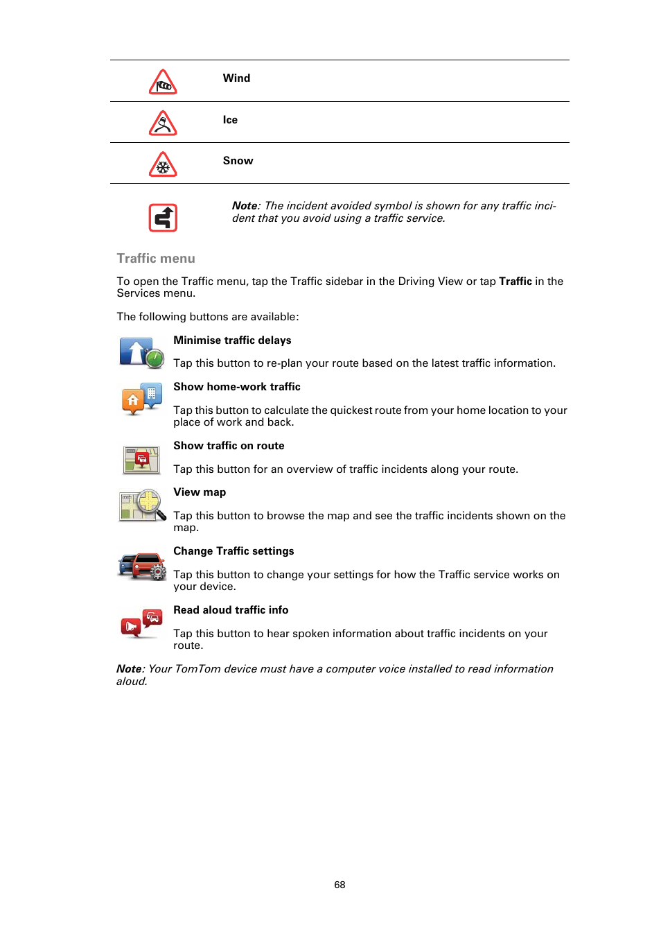 Traffic menu | TomTom GO User Manual | Page 68 / 86