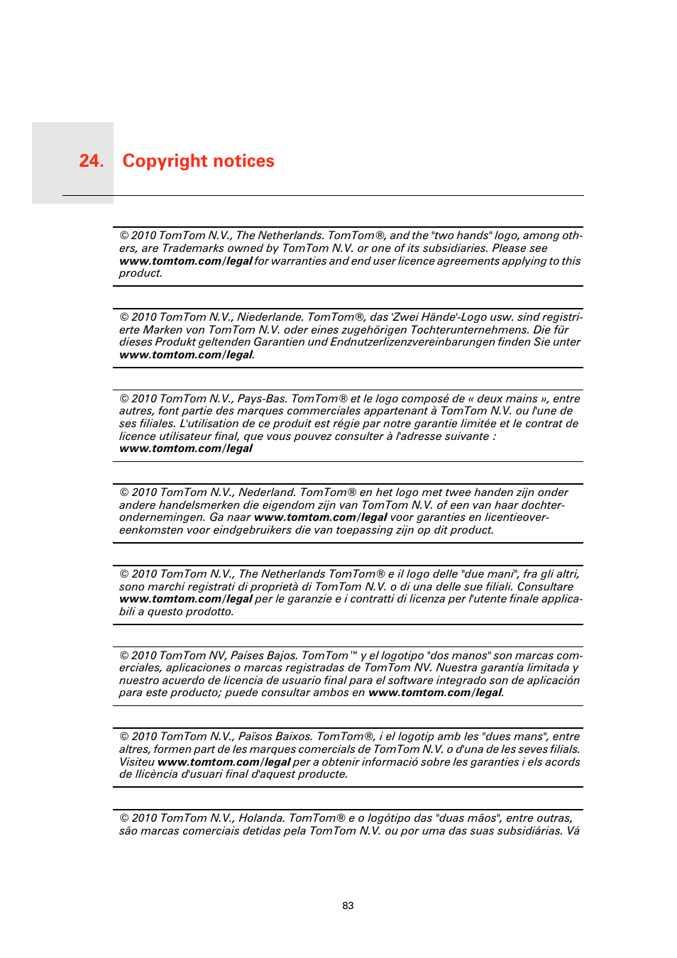 Copyright notices, Copyright notices 24 | TomTom GO User Manual | Page 83 / 86