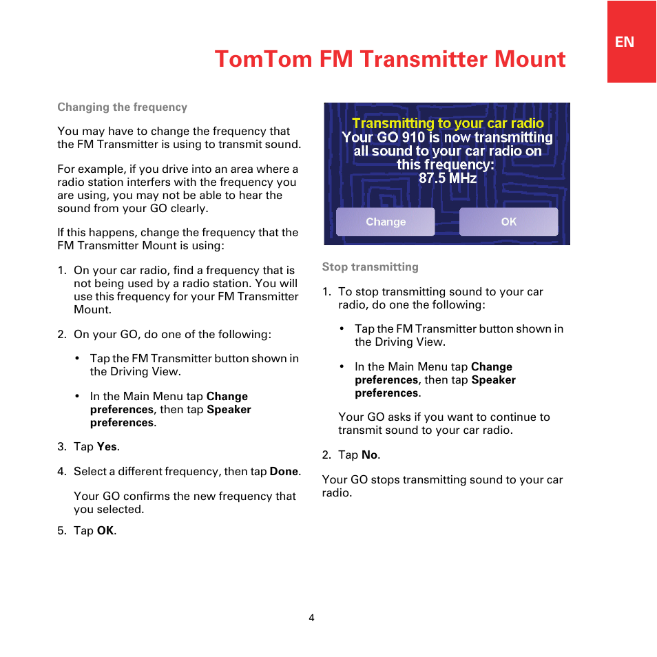 Tomtom fm transmitter mount | TomTom GO 910 User Manual | Page 4 / 4