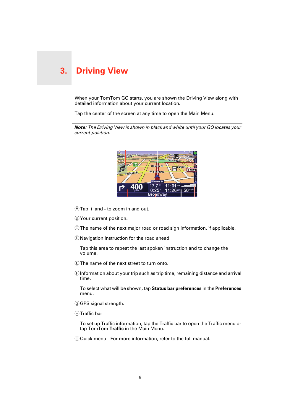 Driving view, Driving view 3 | TomTom GO GPS User Manual | Page 6 / 97