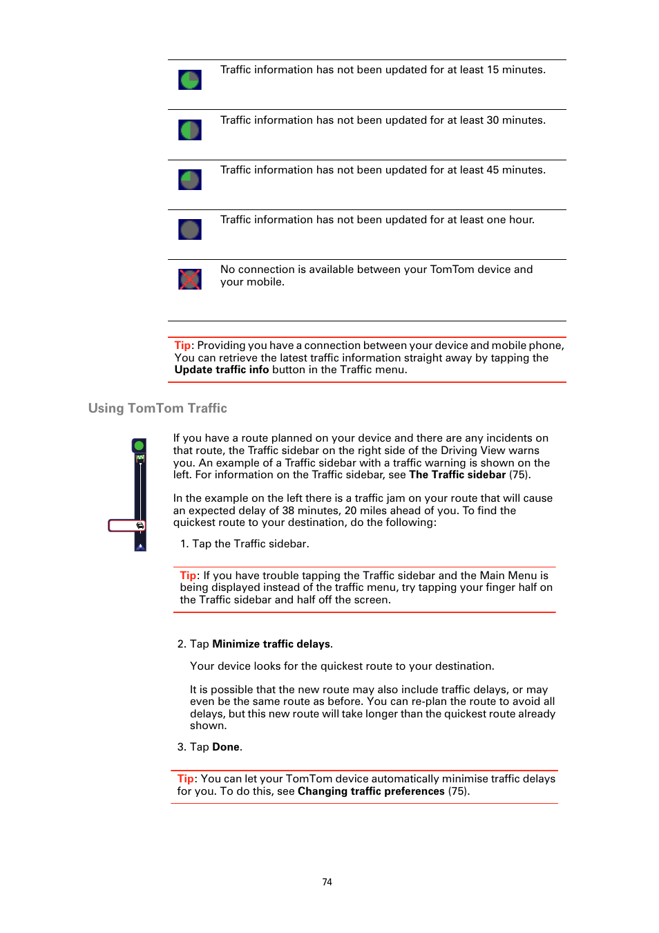 Using tomtom traffic | TomTom GO GPS User Manual | Page 74 / 97