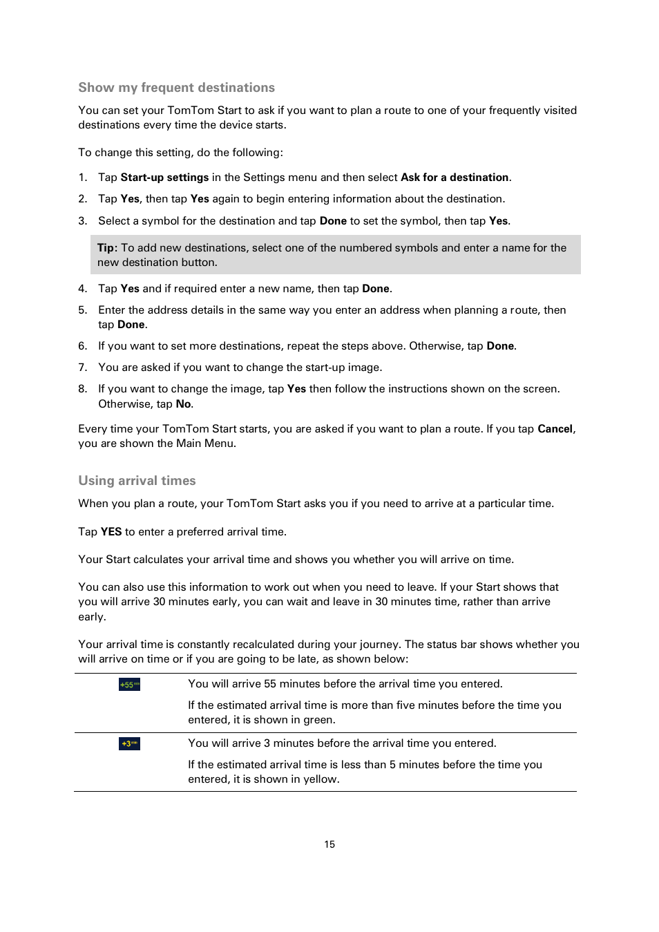 Show my frequent destinations, Using arrival times | TomTom 4EN42 User Manual | Page 15 / 77