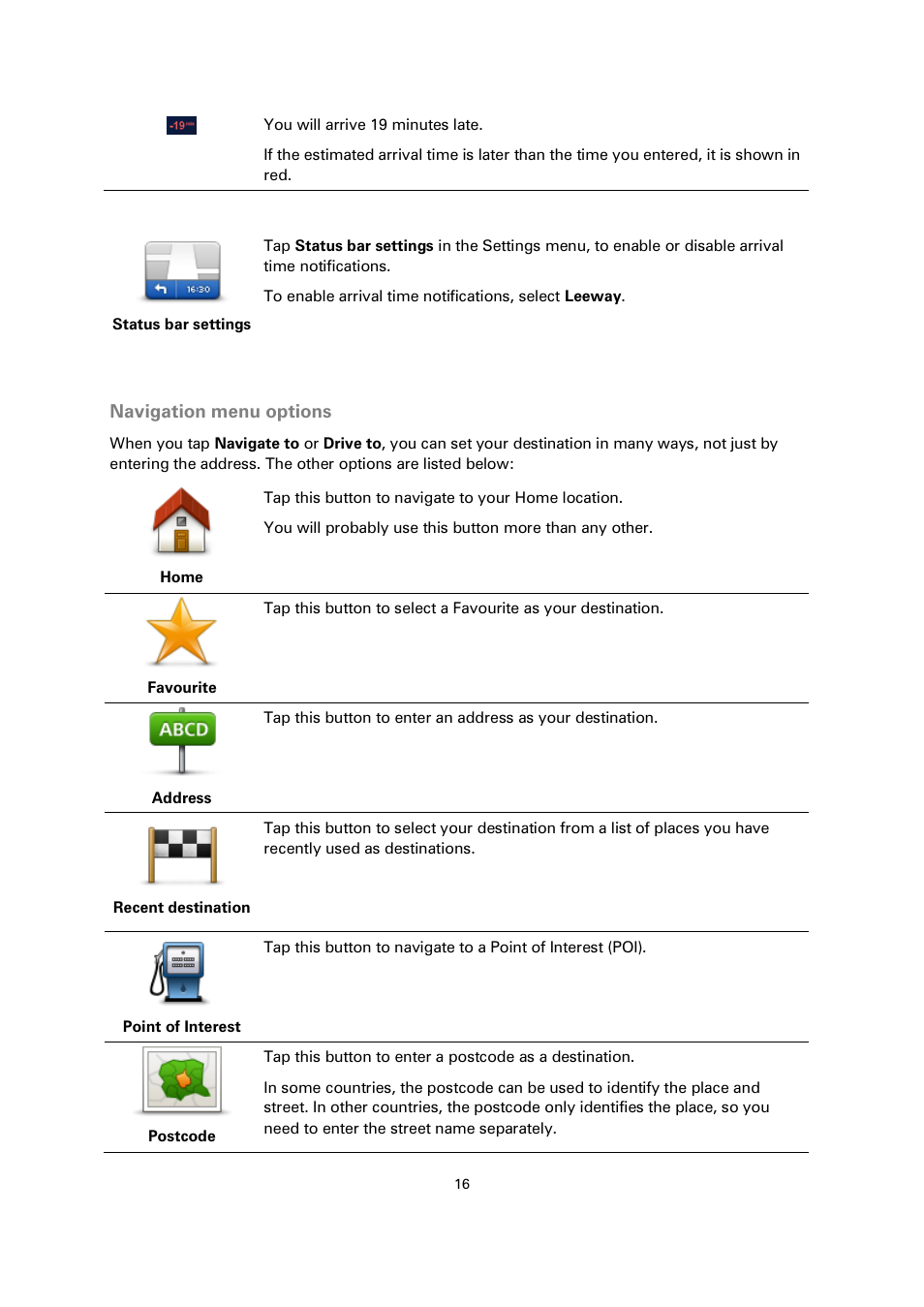 Navigation menu options | TomTom 4EN42 User Manual | Page 16 / 77