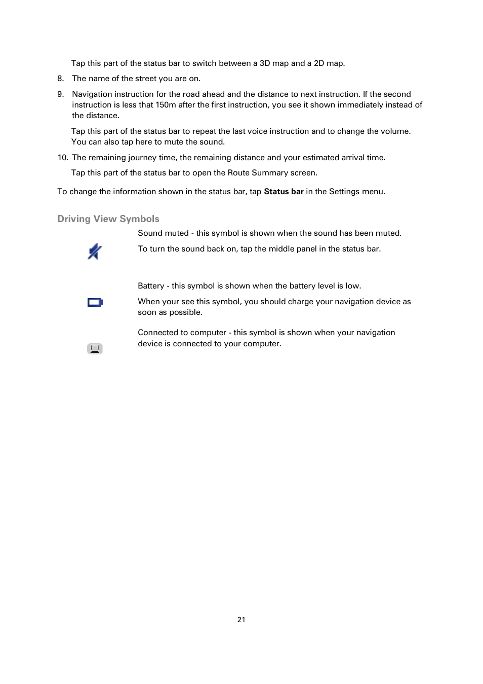 Driving view symbols | TomTom 4EN42 User Manual | Page 21 / 77