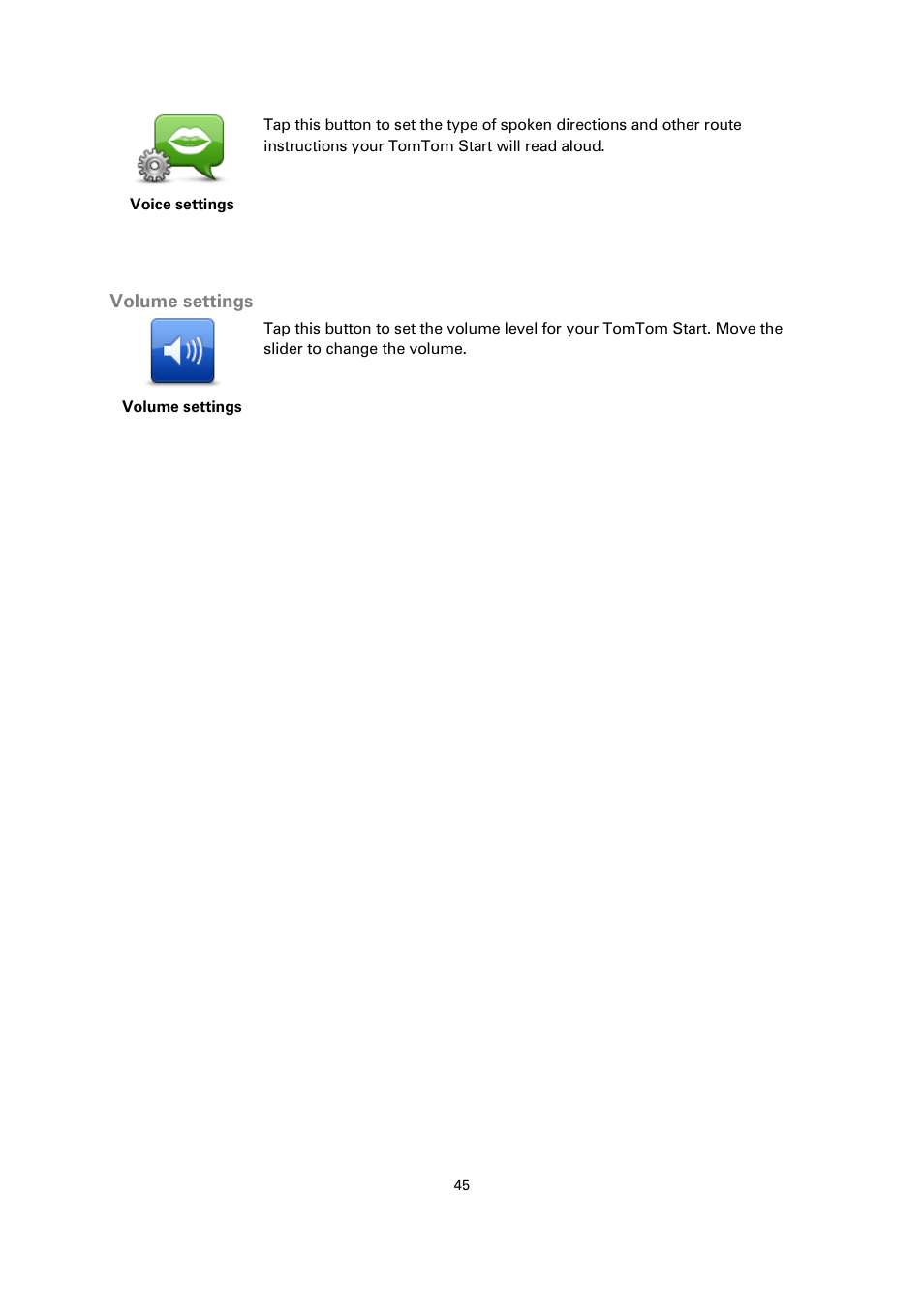 Volume settings | TomTom 4EN42 User Manual | Page 45 / 77