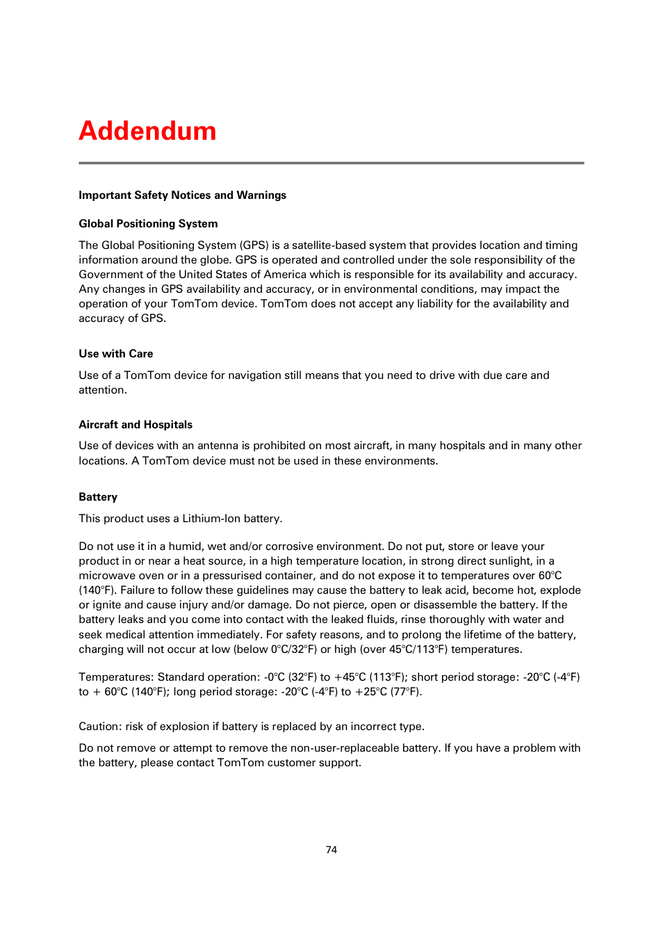 Addendum | TomTom 4EN42 User Manual | Page 74 / 77