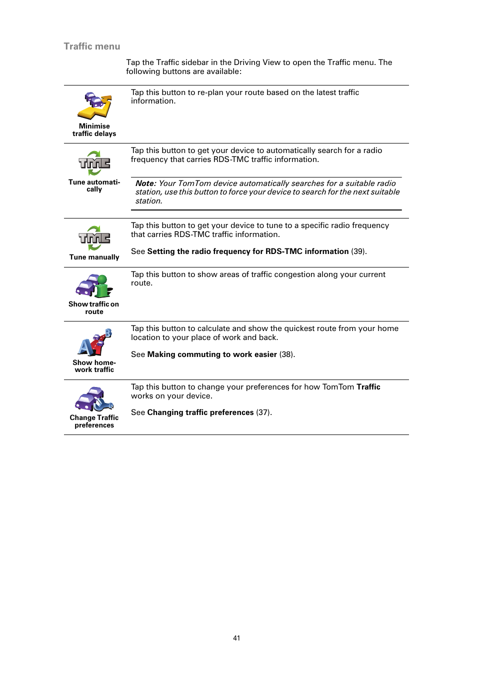 Traffic menu | TomTom ONE User Manual | Page 41 / 53