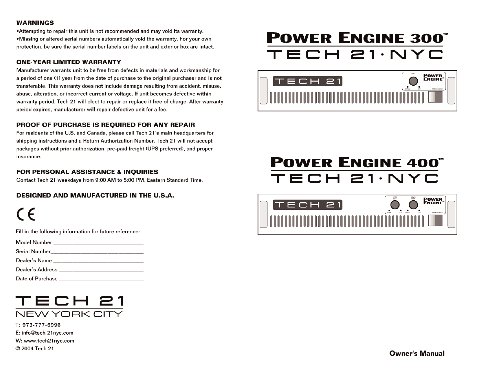 Tech 21 POWER ENGINE 300 User Manual | 4 pages