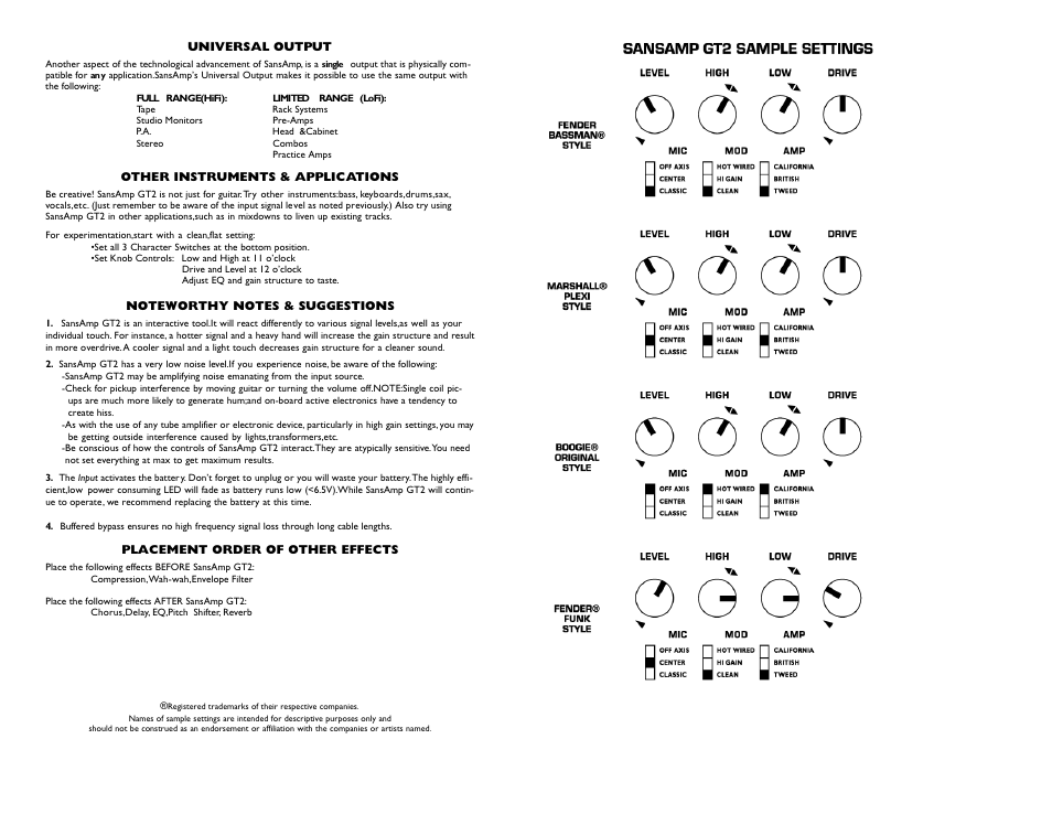Tech 21 SANSAMP GT2 User Manual | Page 3 / 5
