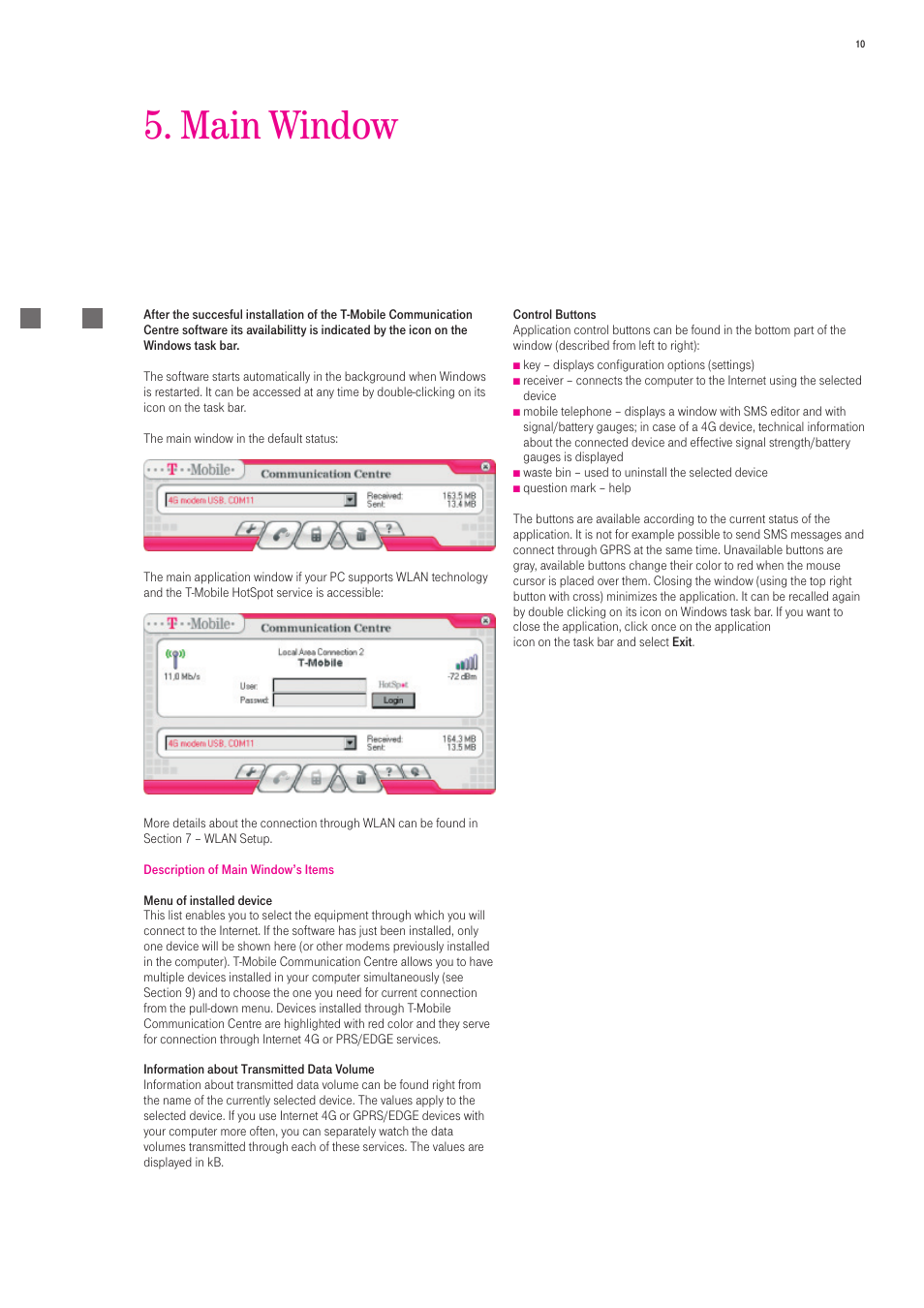 Main window | T-Mobile 535 User Manual | Page 10 / 20