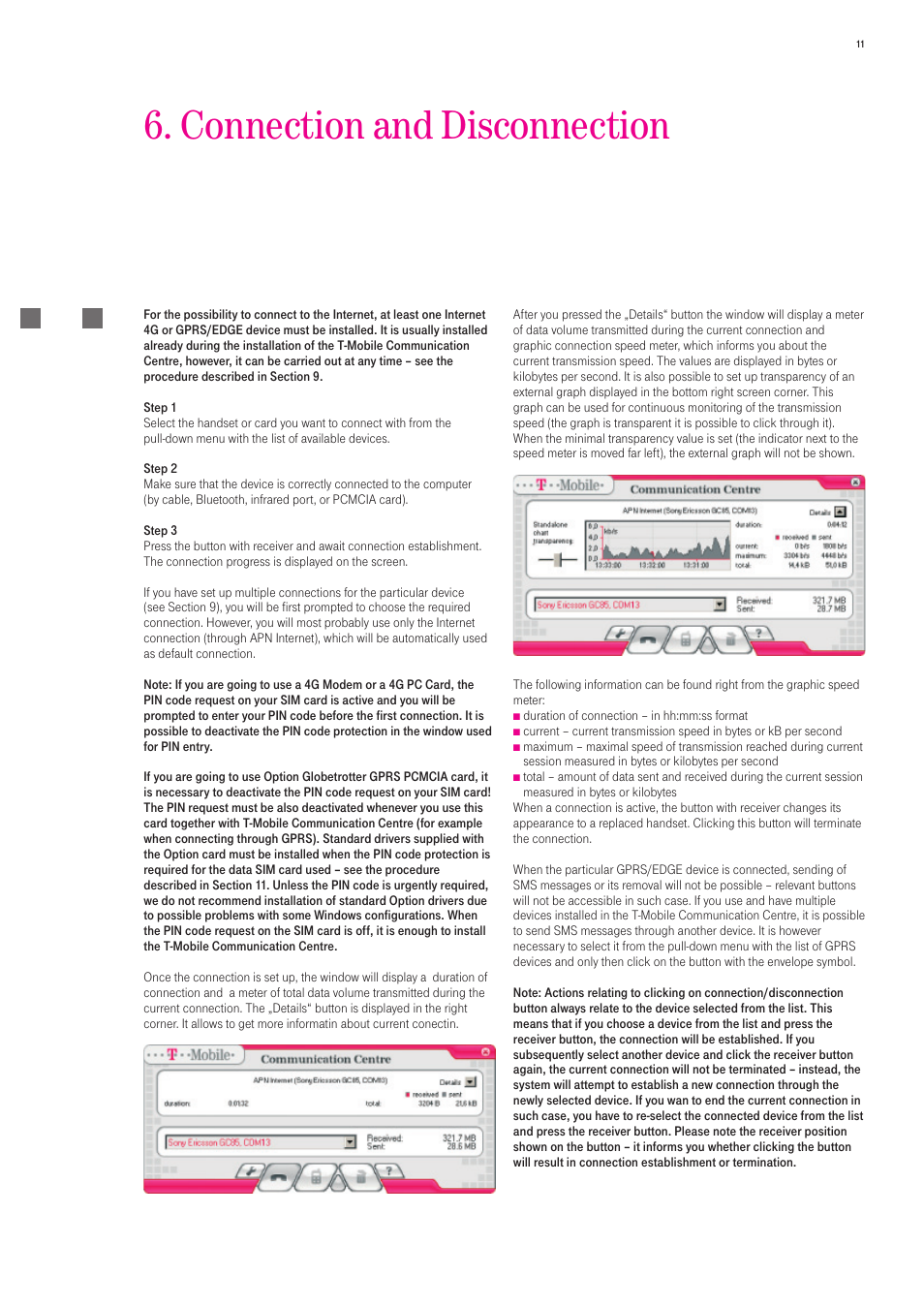 Connection and disconnection | T-Mobile 535 User Manual | Page 11 / 20