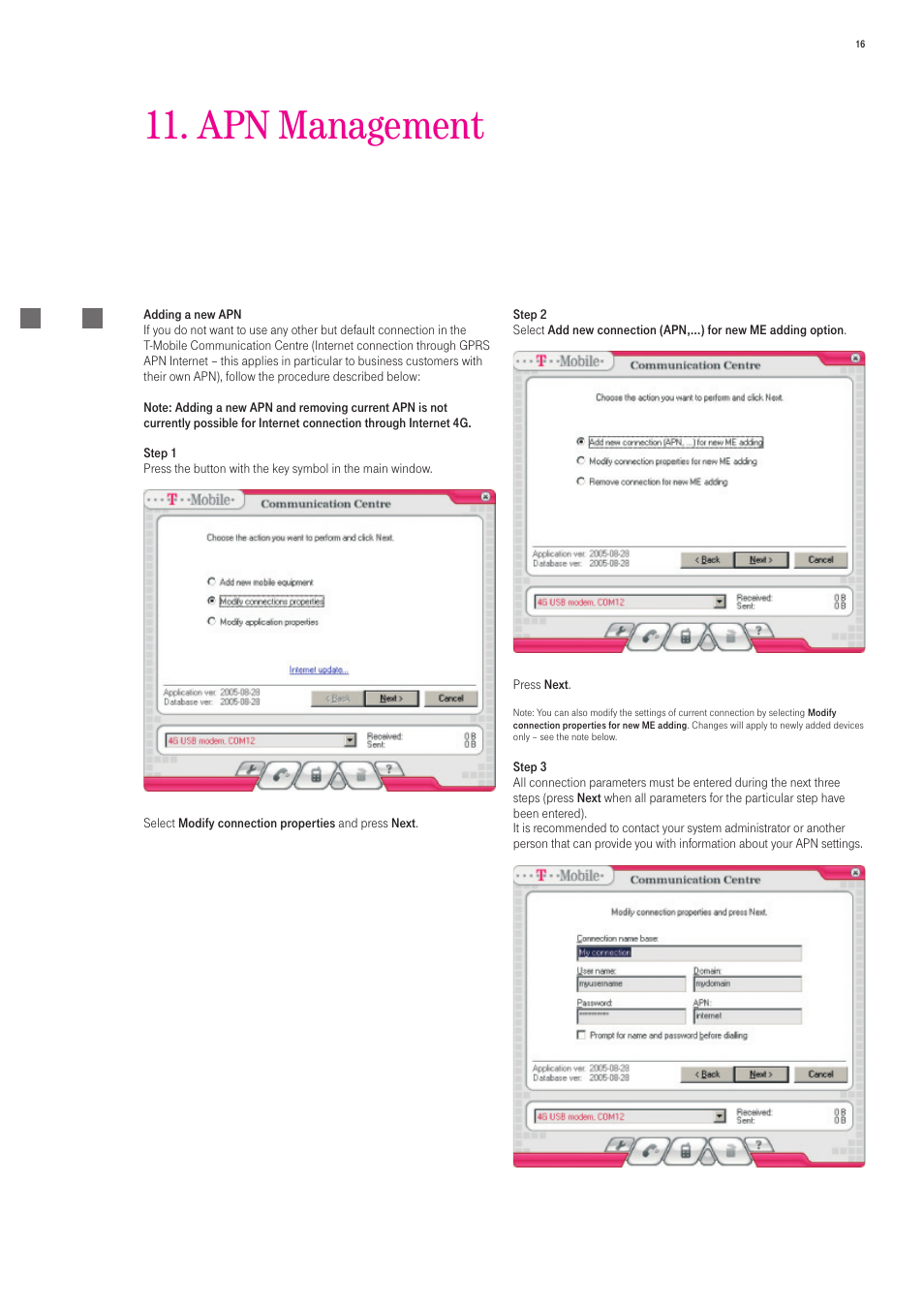 Apn management | T-Mobile 535 User Manual | Page 16 / 20