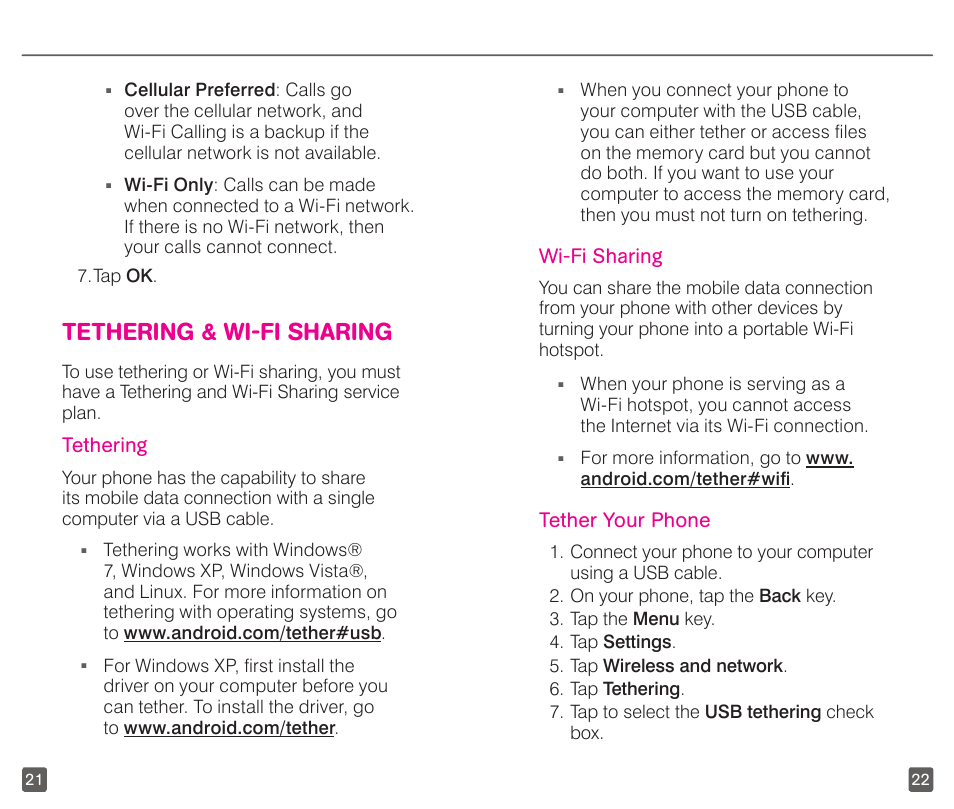 Tethering & wi-fi sharing | T-Mobile GALAXYS 4G User Manual | Page 14 / 27