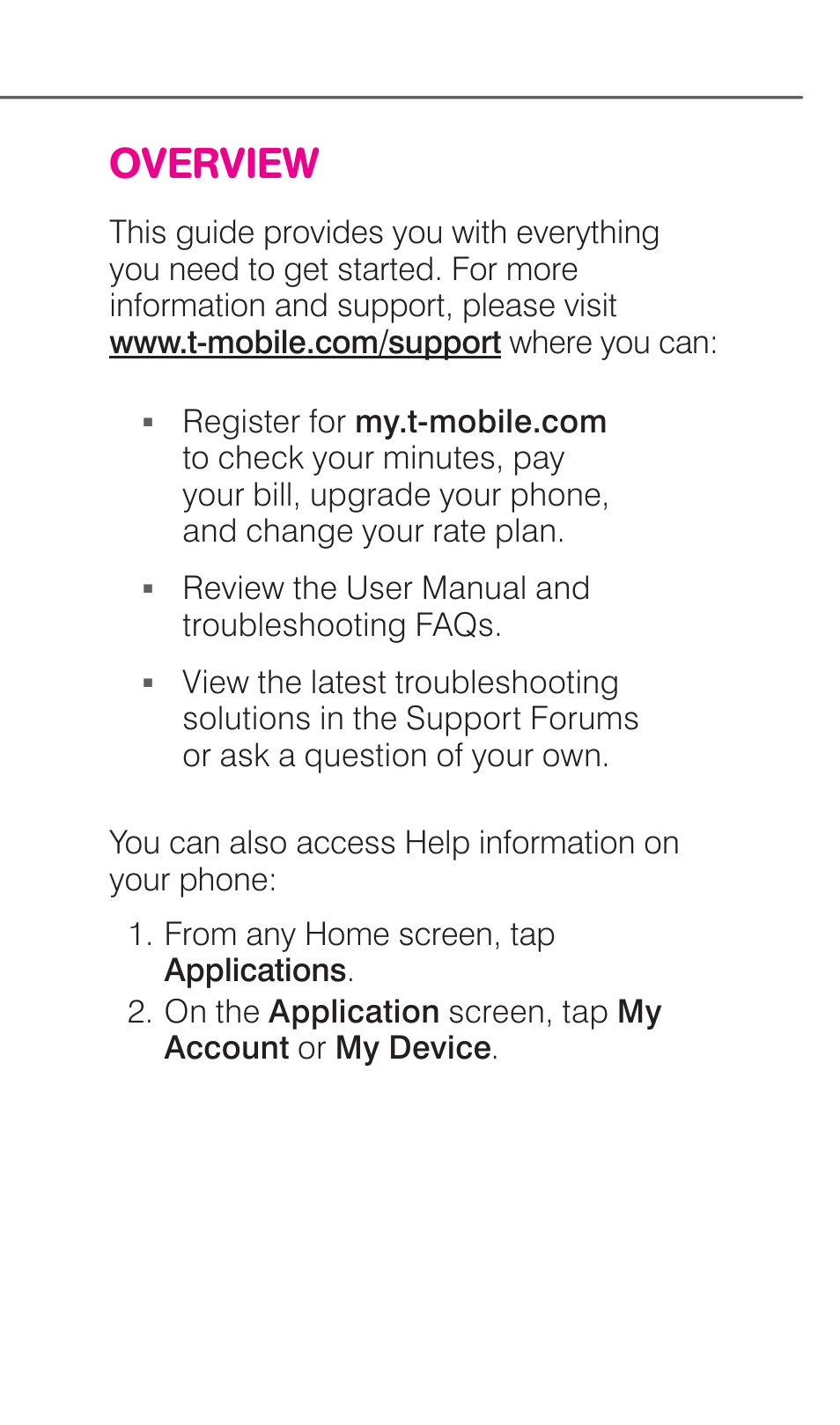 Overview | T-Mobile GALAXYS 4G User Manual | Page 2 / 27