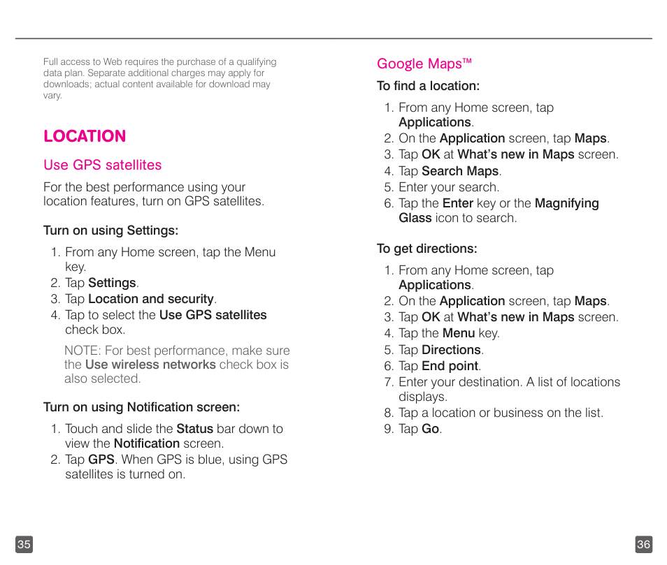 Location | T-Mobile GALAXYS 4G User Manual | Page 21 / 27
