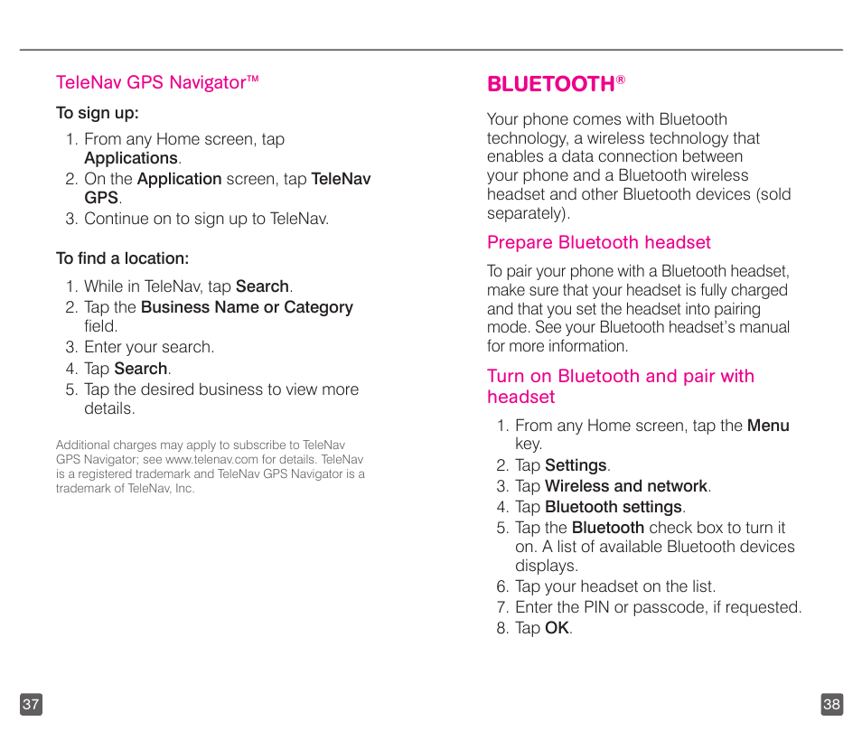 Bluetooth | T-Mobile GALAXYS 4G User Manual | Page 22 / 27
