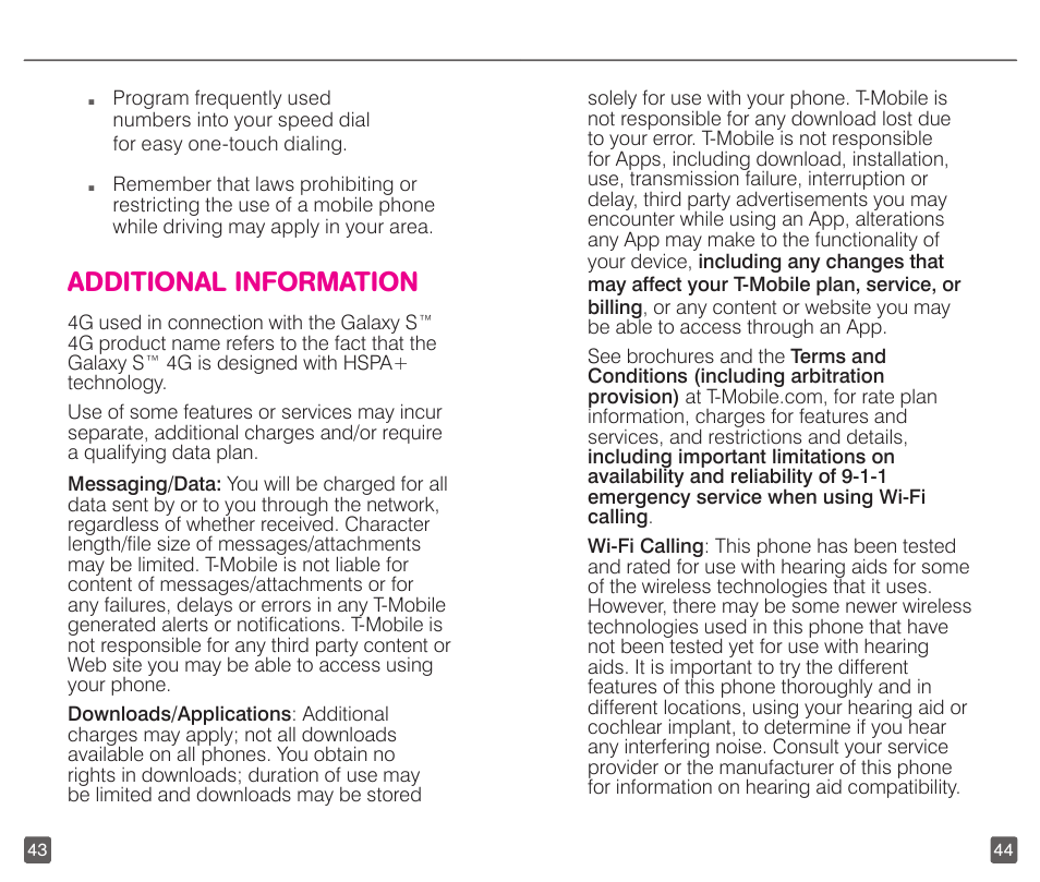 Additional information | T-Mobile GALAXYS 4G User Manual | Page 25 / 27