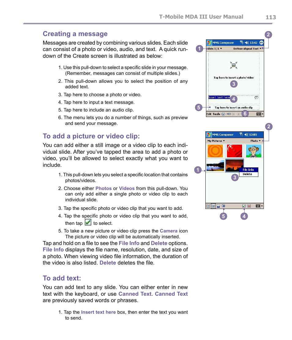 Creating a message | T-Mobile MDA III User Manual | Page 113 / 178