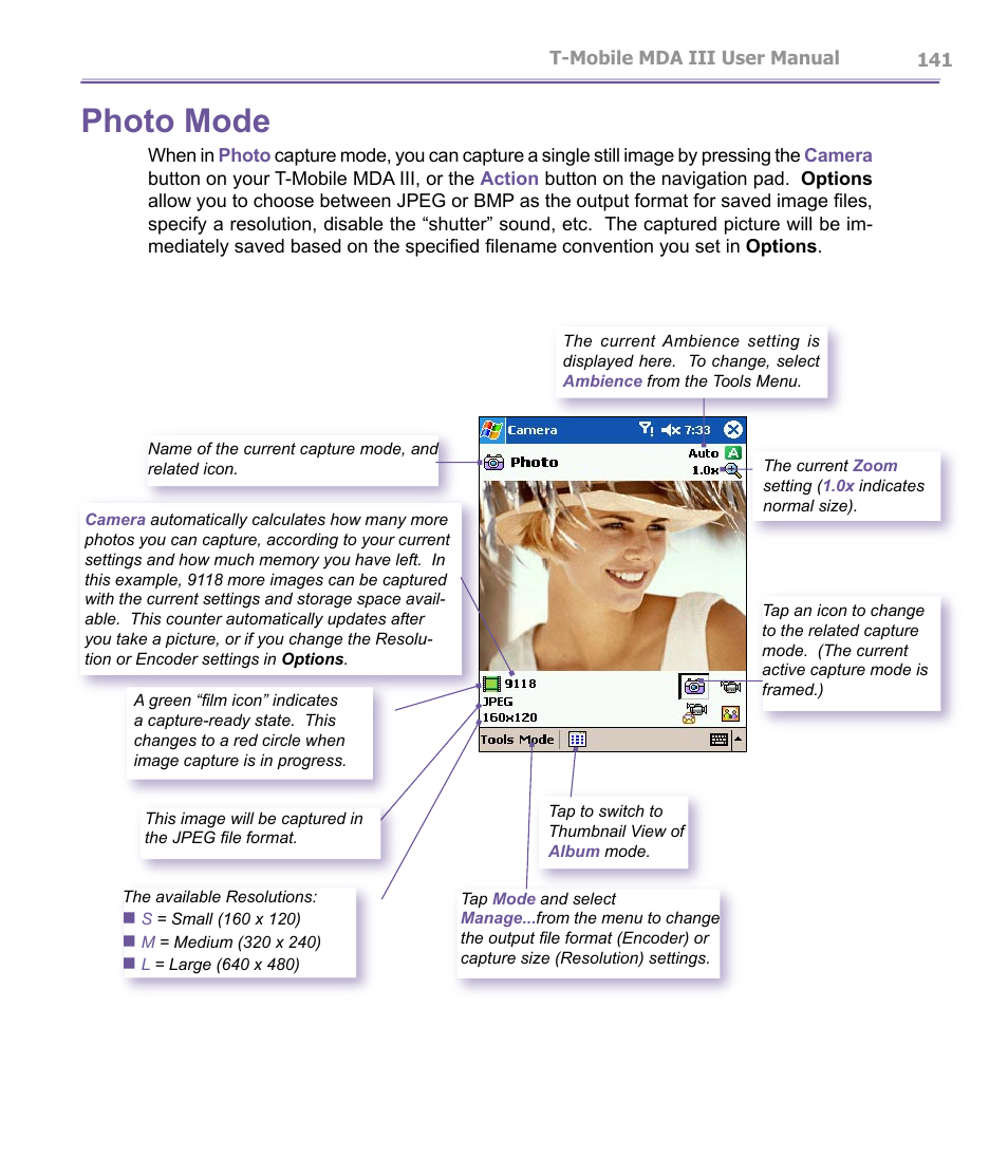 Photo mode | T-Mobile MDA III User Manual | Page 141 / 178