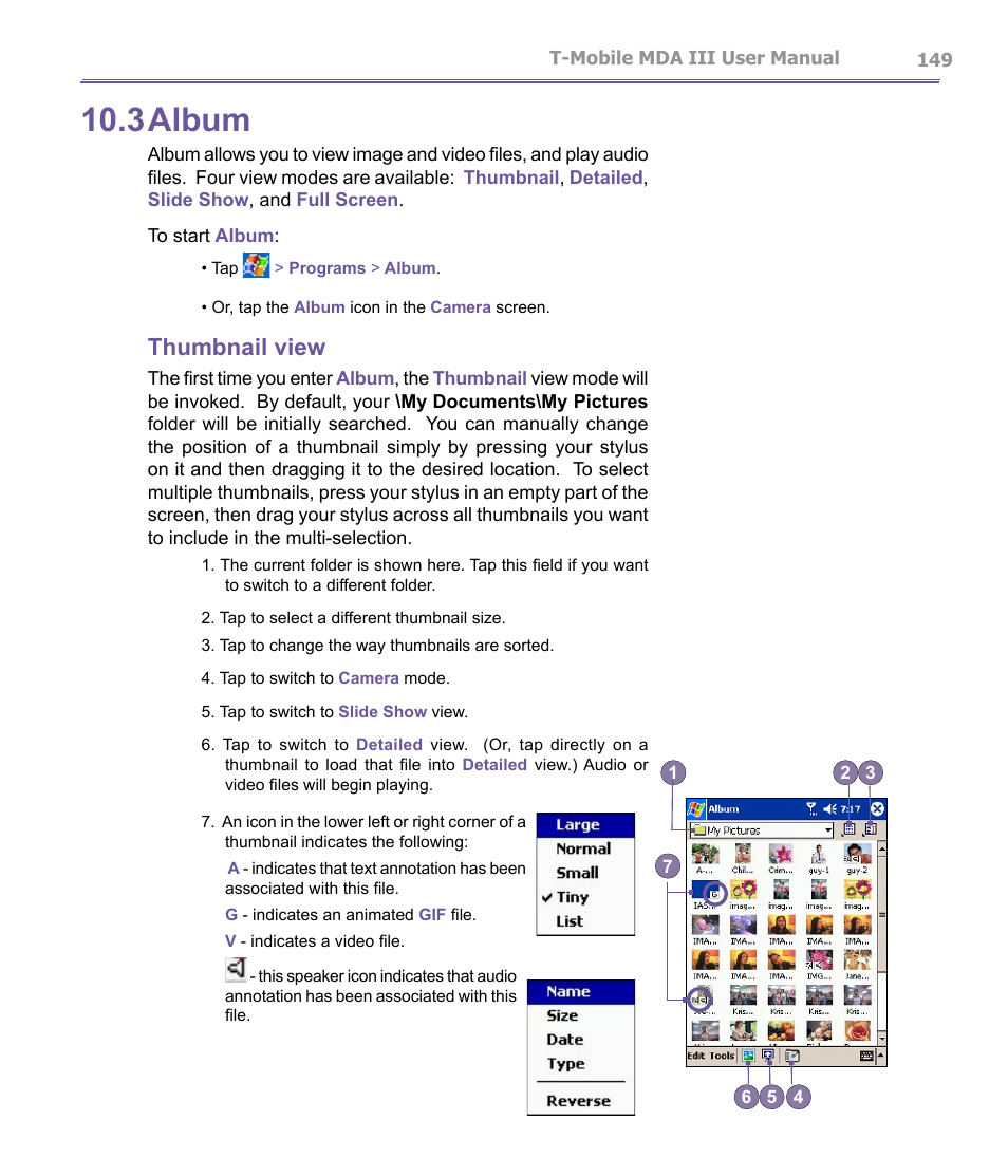 3album, Thumbnail view | T-Mobile MDA III User Manual | Page 149 / 178
