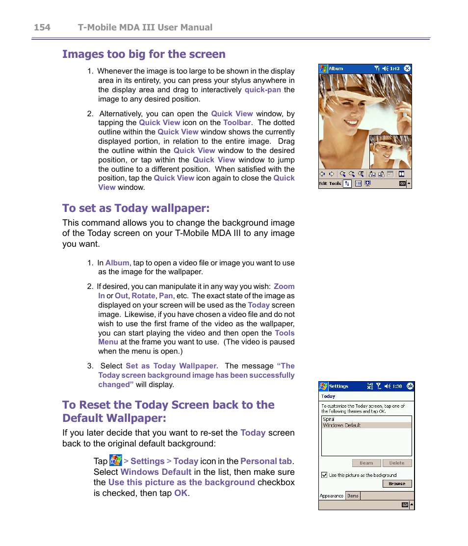 Images too big for the screen | T-Mobile MDA III User Manual | Page 154 / 178