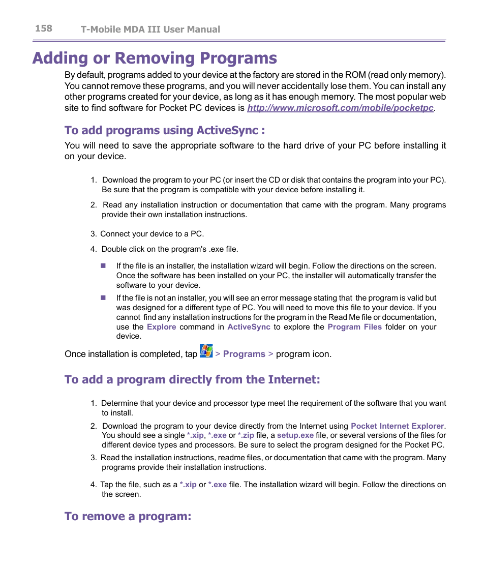 Adding or removing programs | T-Mobile MDA III User Manual | Page 158 / 178