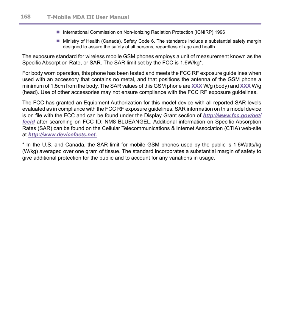 T-Mobile MDA III User Manual | Page 168 / 178
