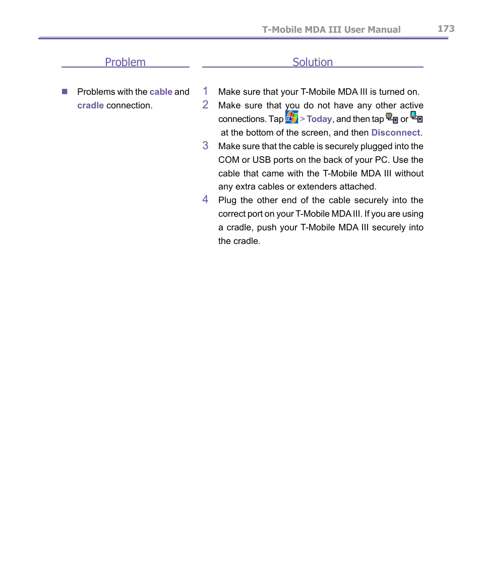 Problem, Solution 1 | T-Mobile MDA III User Manual | Page 173 / 178